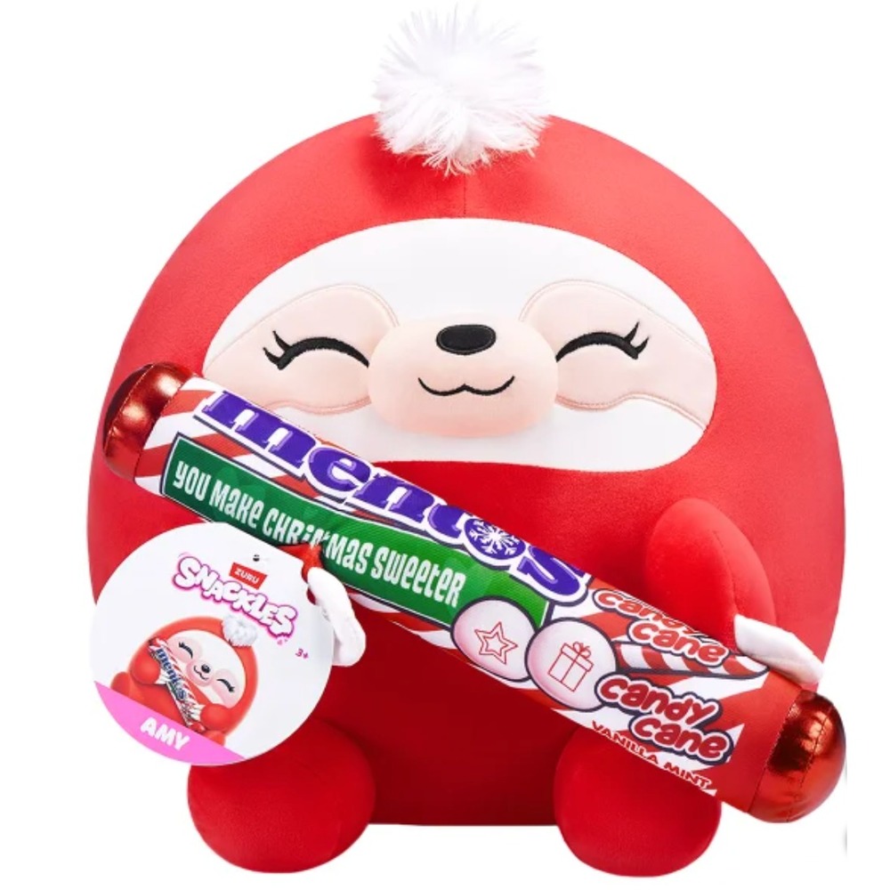 Snackles Plush Amy the Sloth Large Red New Mentos Candy Cane Christmas 14"